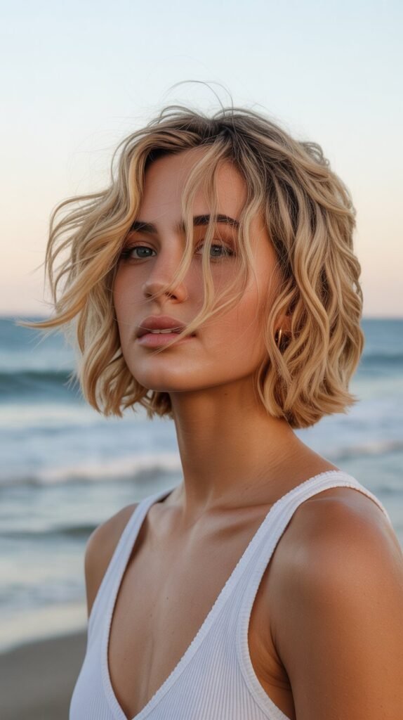 Choppy Bob with Beach Waves
