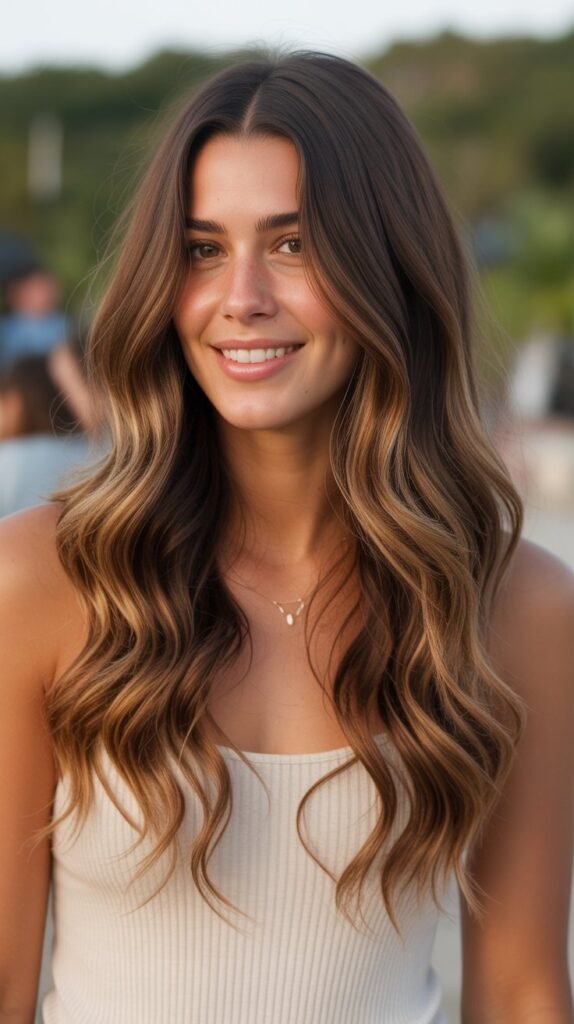 18. Chocolate Balayage with Amber Highlights