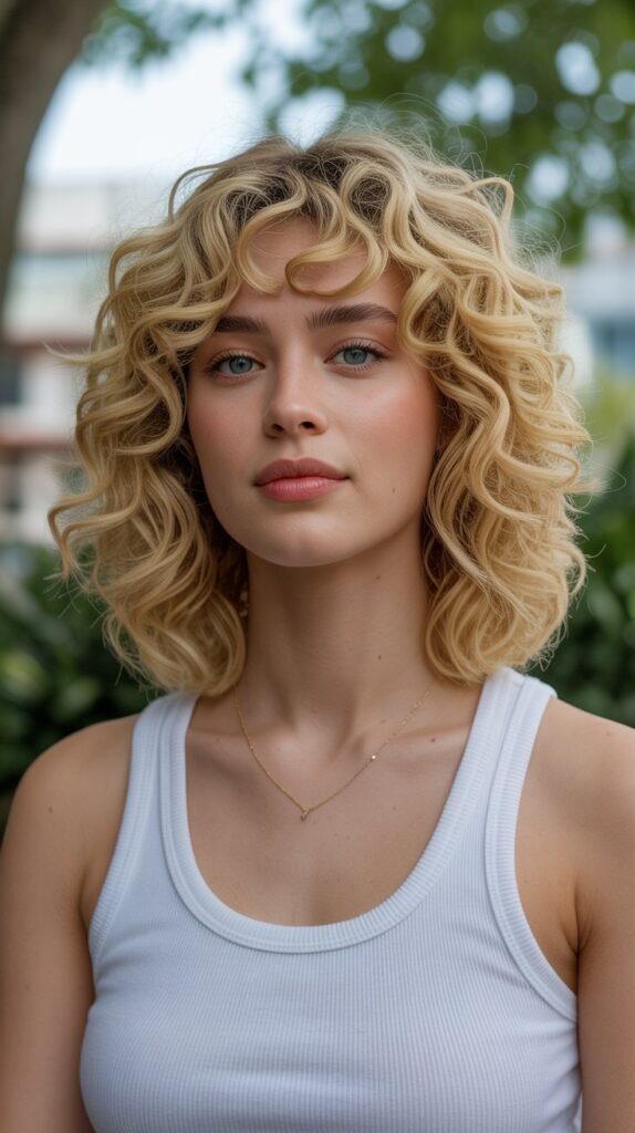 12. Curly Long Bob with Curly Bangs