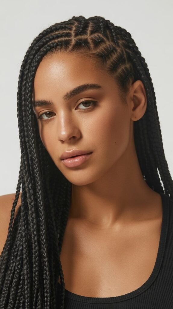 25. Side Part Knotless Braids for Round Faces