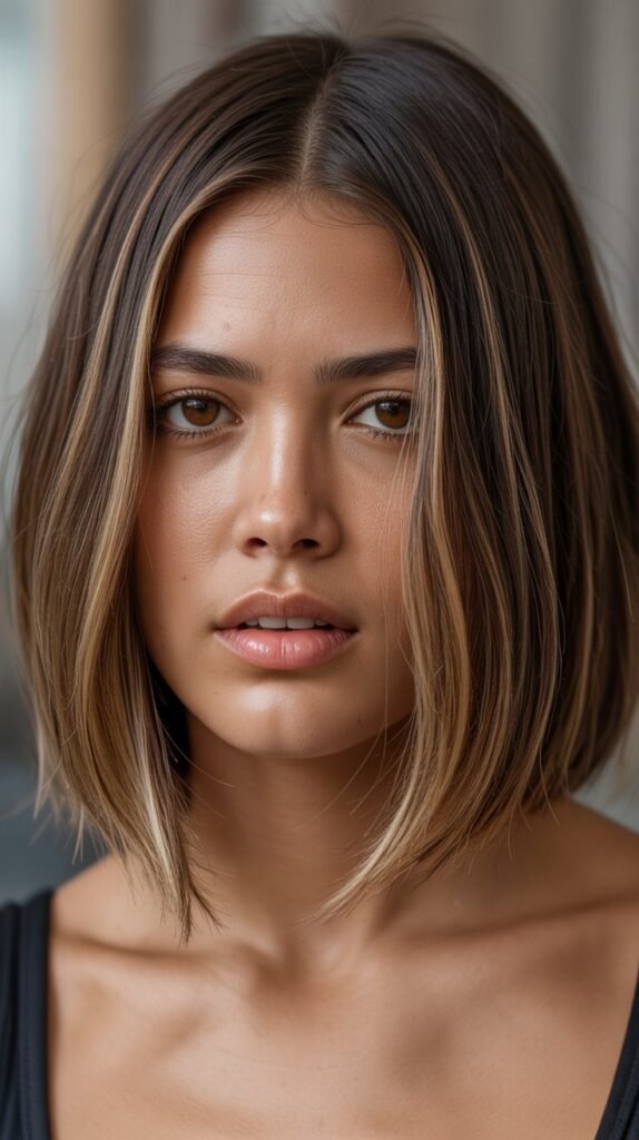 16. Long Bob with Face-Framing Highlights