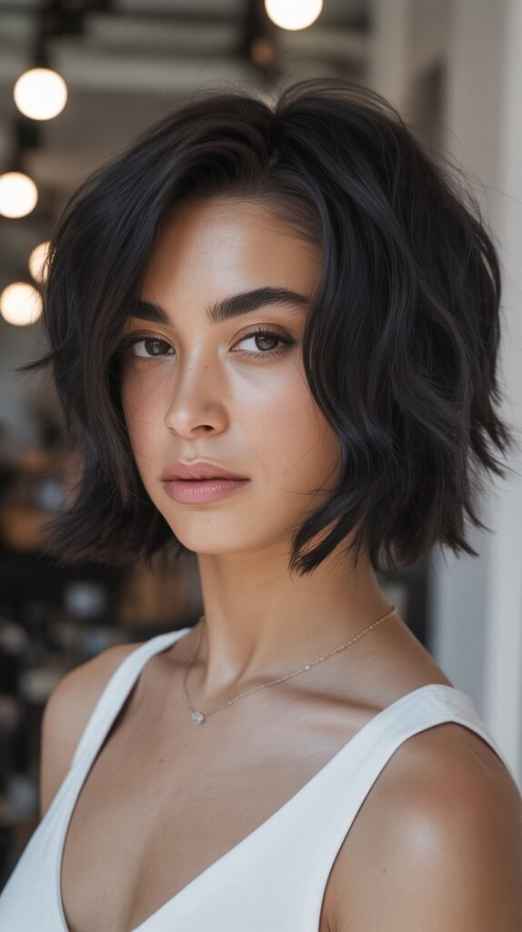 9. Black Shaggy Choppy Bob with Blunt Ends