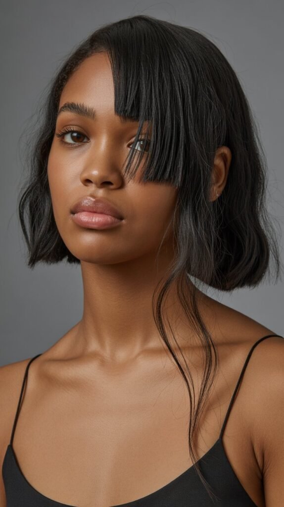 33. Long Bob with Asymmetrical Bangs