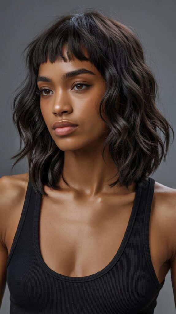 25. Long Bob with Choppy Micro Bangs