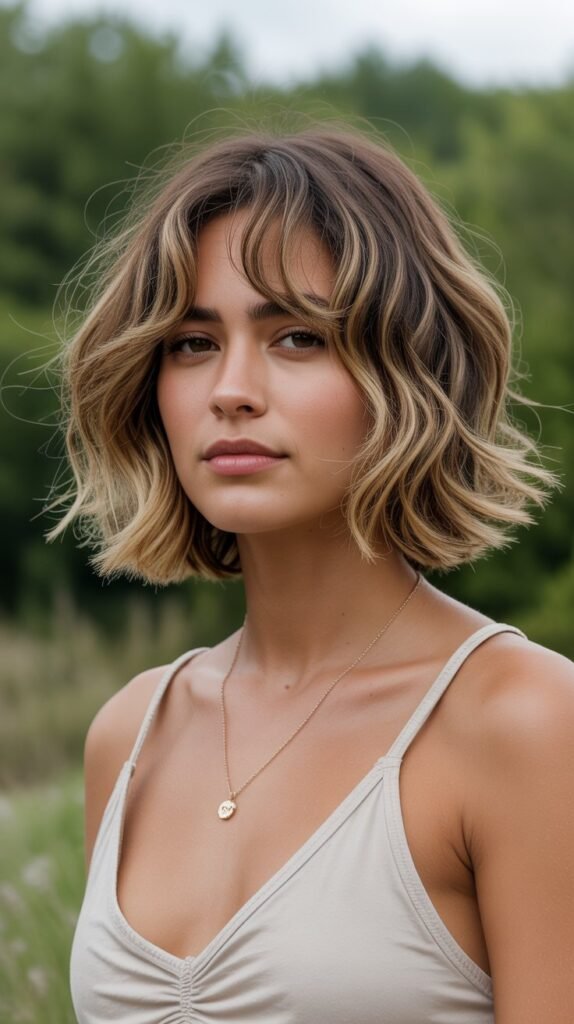Textured Choppy Bob with Curtain Bangs
