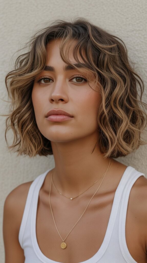 2. Textured Lob with Wispy Curtain Bangs