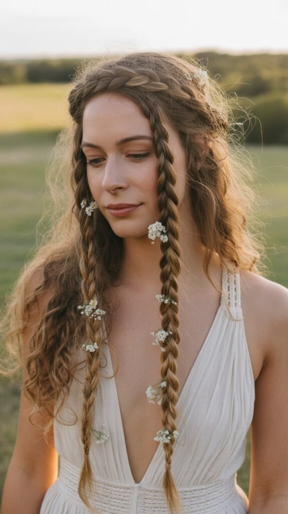 5. Boho Braided Crown with Loose Curls