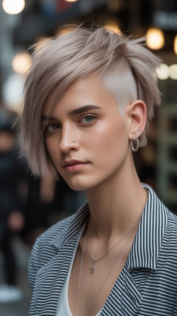 21. Shaggy Choppy Bob with Shaved Sides