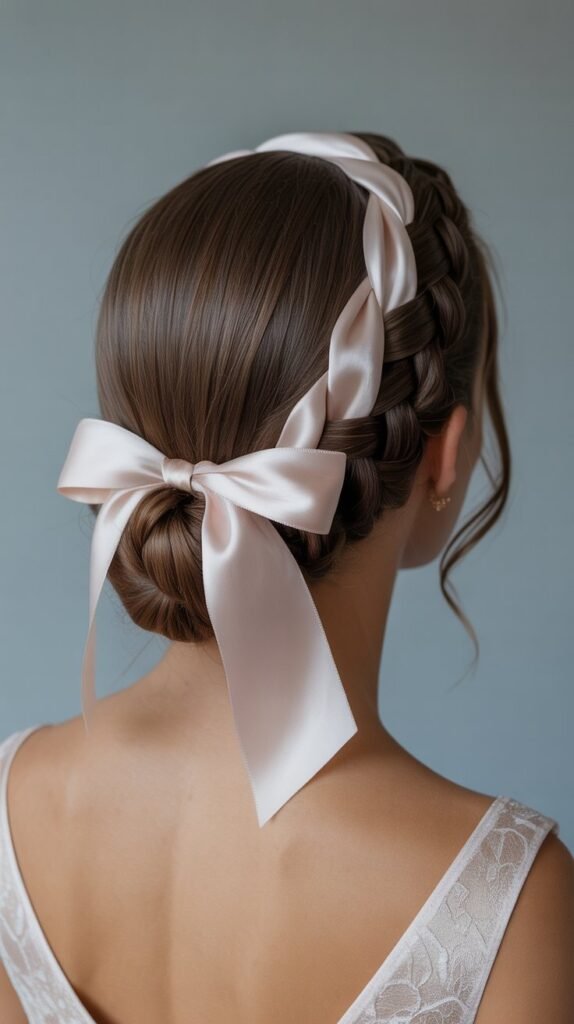 25. Braided Bun with Ribbon Accent
