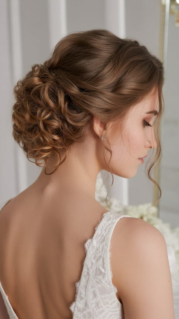 7. Twisted Updo with Curly Tendrils