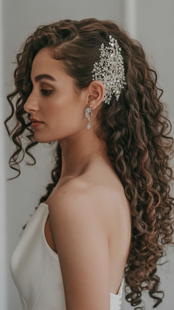 6. Side-Swept Curls with Hair Jewelry