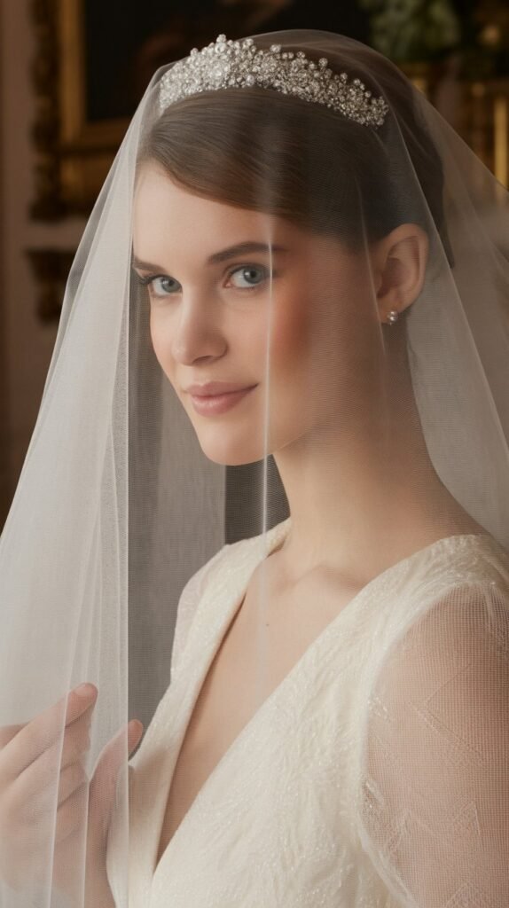 21. Pulled-Back Elegance with Veil