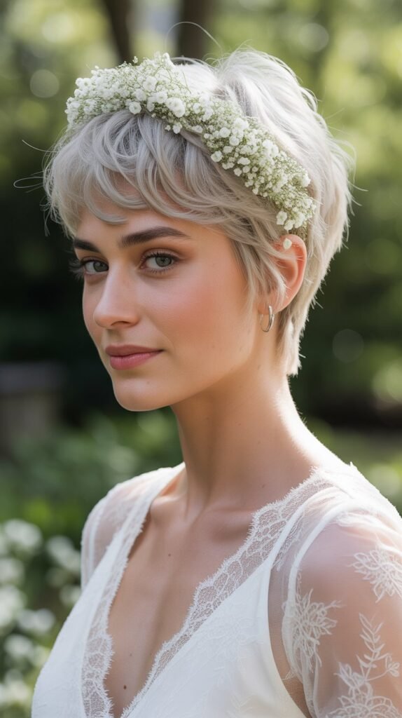 3. Textured Pixie with Fresh Flowers