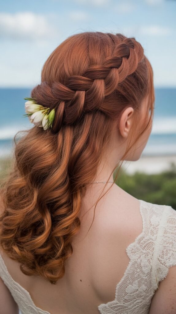 7. Waterfall Braid with Flowing Curls