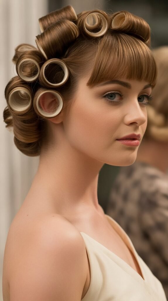 18. Cascading Pin Curls with Rounded Bangs