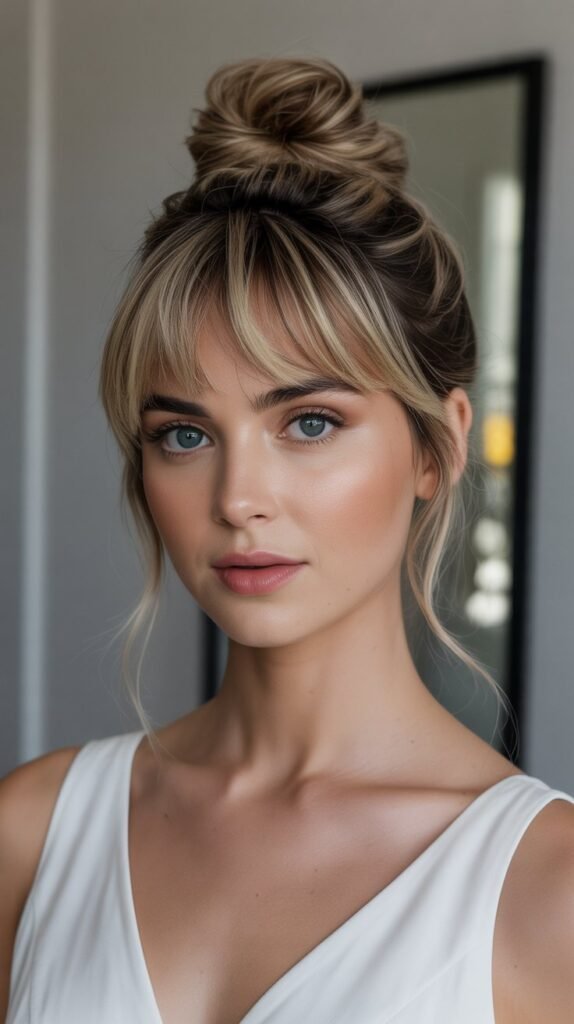 15. Top Knot with Choppy Bangs