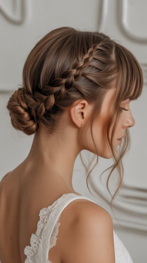 27. Infinity Braid Bun with Wispy Curtain Bangs