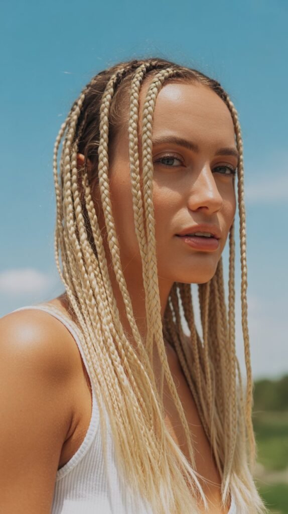 9. Blonde Side Part Knotless Braids