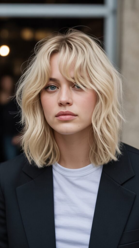 30. Undone Long Bob with Undone Bangs