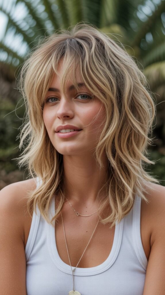 18. Messy Long Bob with Choppy Bangs