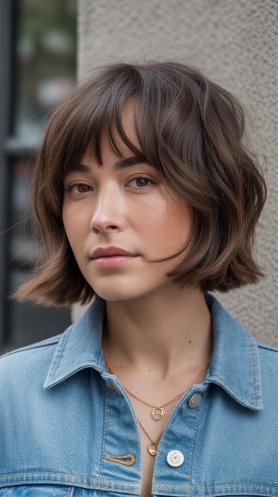 9. Long Bob with Piecey Textured Bangs
