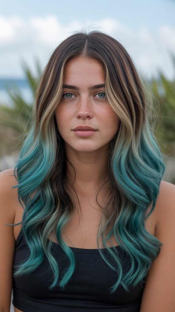 Turquoise Ombre with Dark Roots
