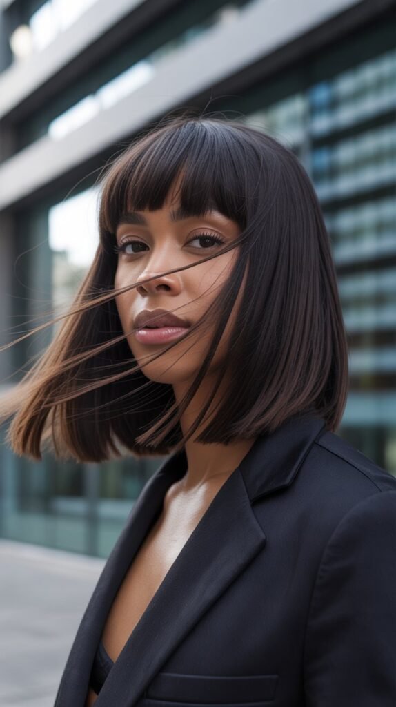 21. Long Bob with Angled Bangs