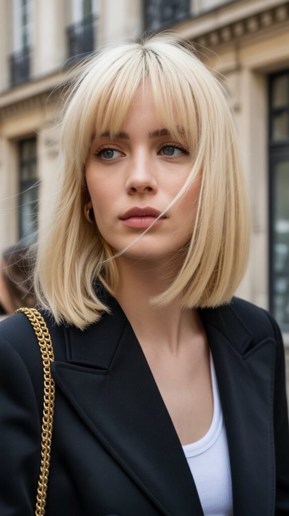 17. Straight Long Bob with French Girl Bangs