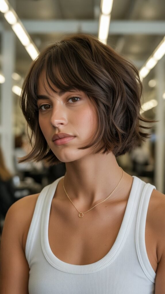 1. Classic Shaggy Choppy Bob with Curtain Bangs