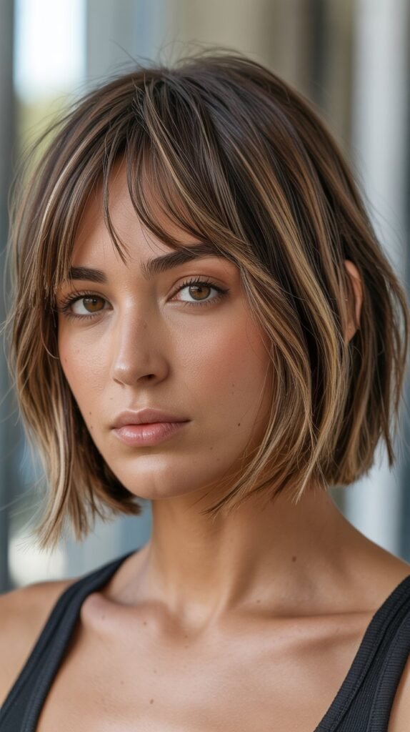 2. Textured Choppy Bob with Curtain Bangs