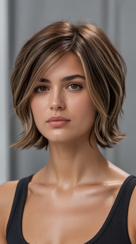 1. Classic Shaggy Choppy Bob with Face-Framing Layers