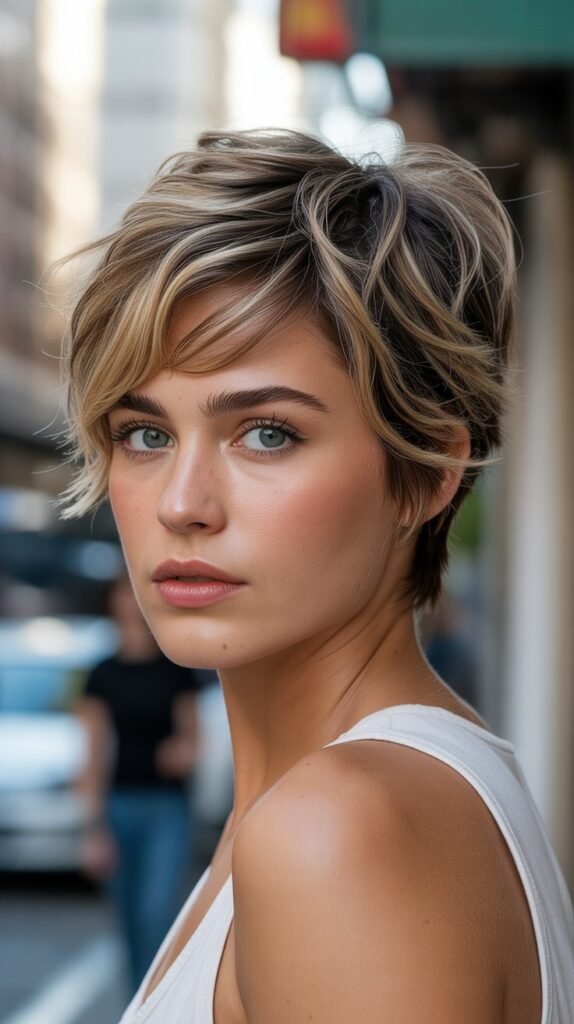 17. Messy Pixie with Highlights