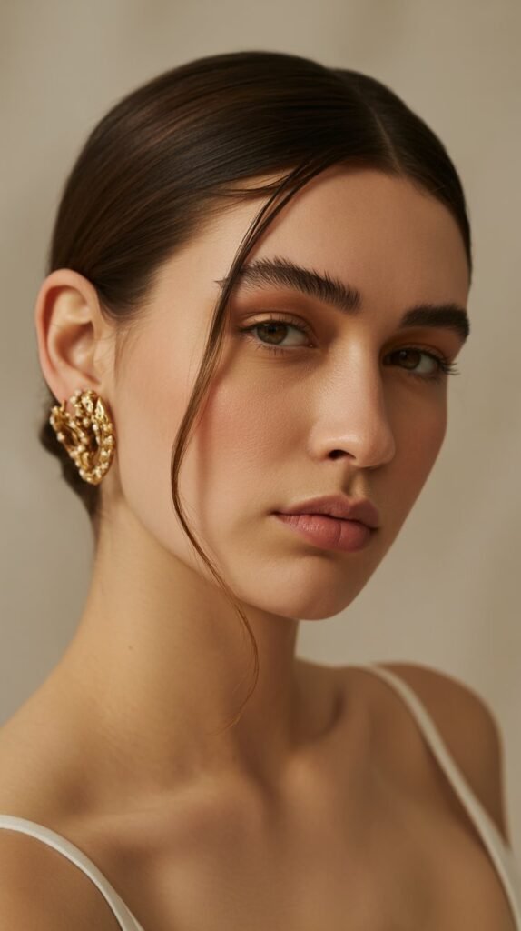 19. Curly Hair With Deep Side Part And Tucked Ear