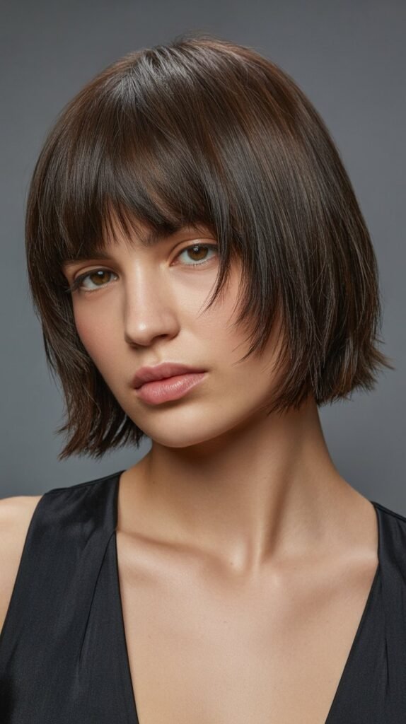 29. Sleek Long Bob with Textured Fringe