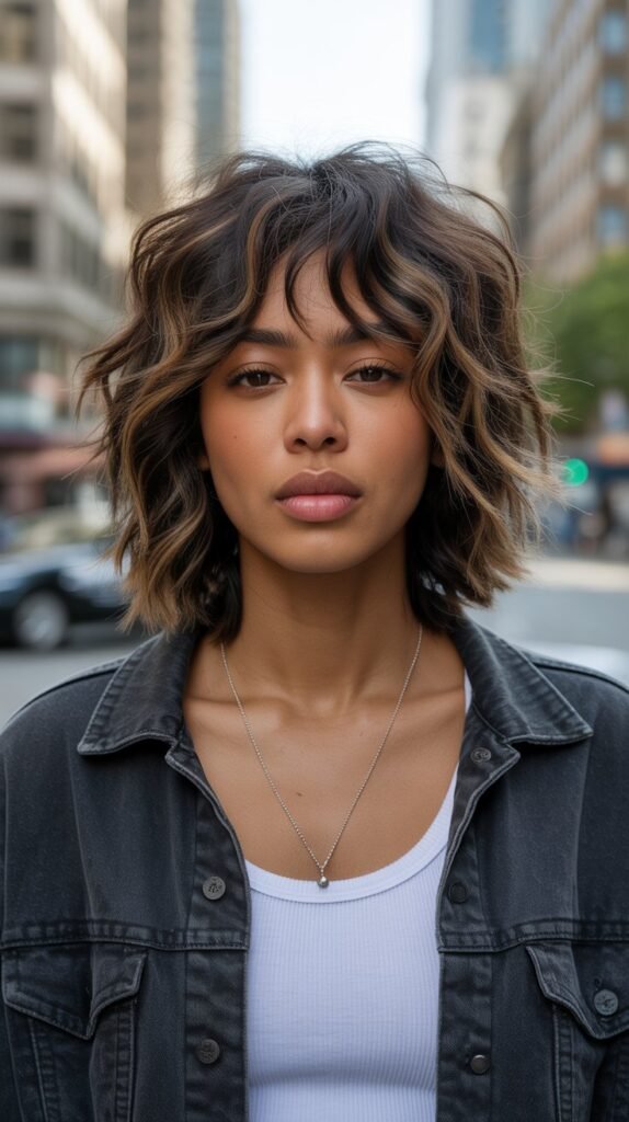 26. Long Bob with Shaggy Bangs