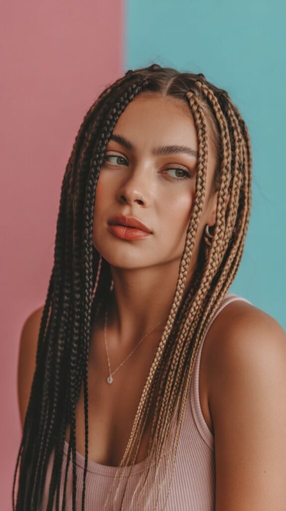 10. Two-Tone Side Part Knotless Braids