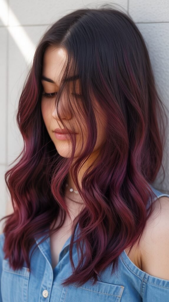 25. Burgundy Balayage with Dark Roots