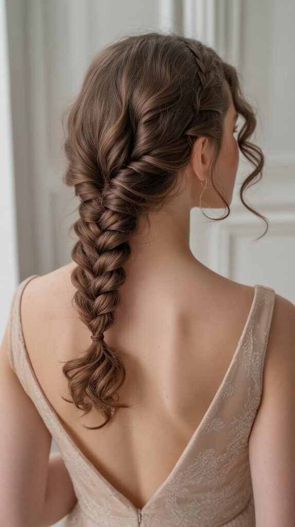 25. Pulled-Through Braid Half Up