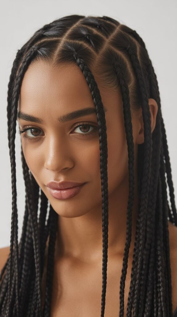 19. Side Part Knotless Braids with Middle Part Sections