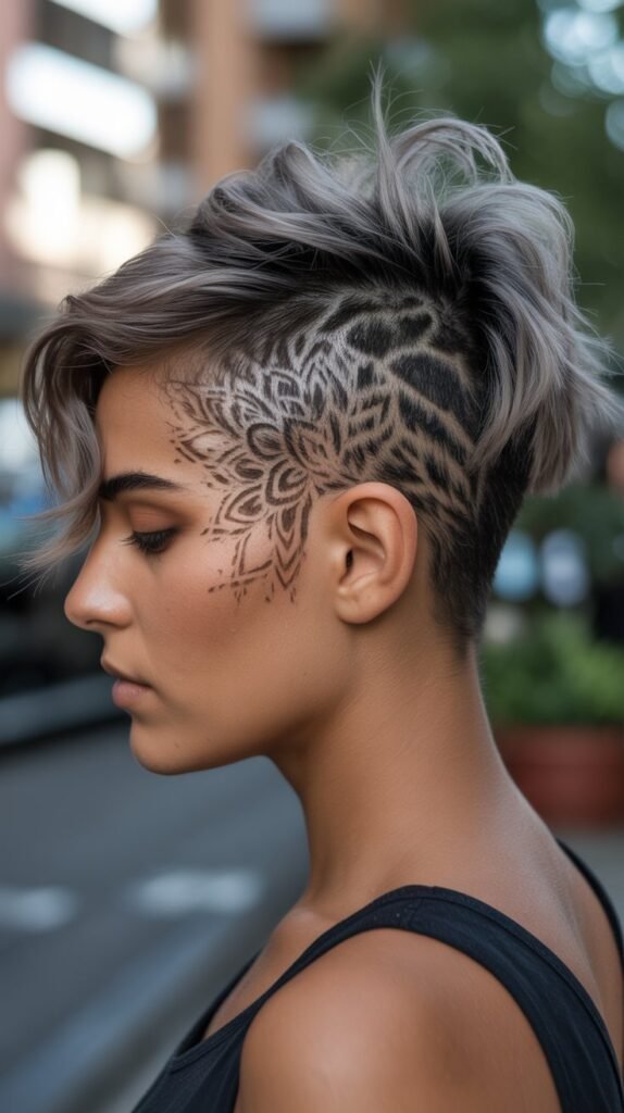 30. Messy Pixie with Shaved Patterns