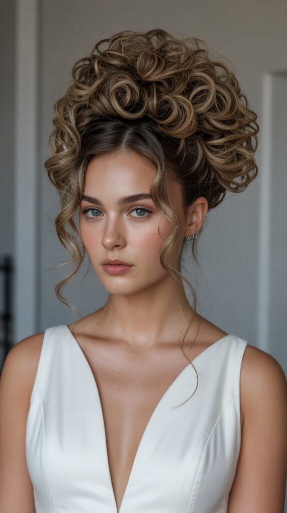 30. Voluminous Curly Top Bun with Wrap
