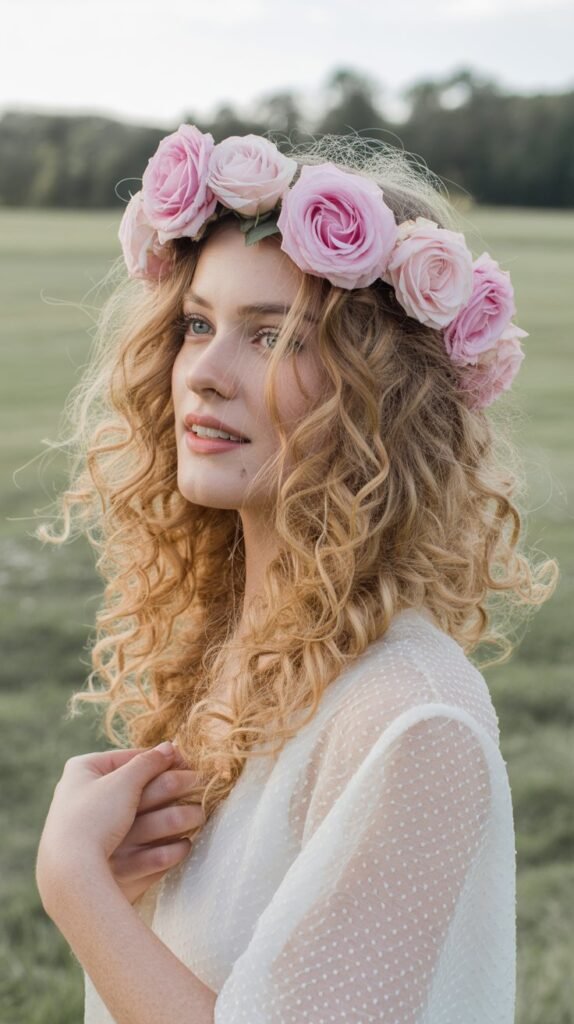 12. Floral Crown Half Up Style