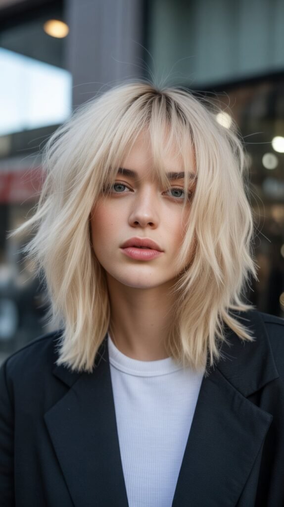 15. Razored Long Bob with Choppy Bangs