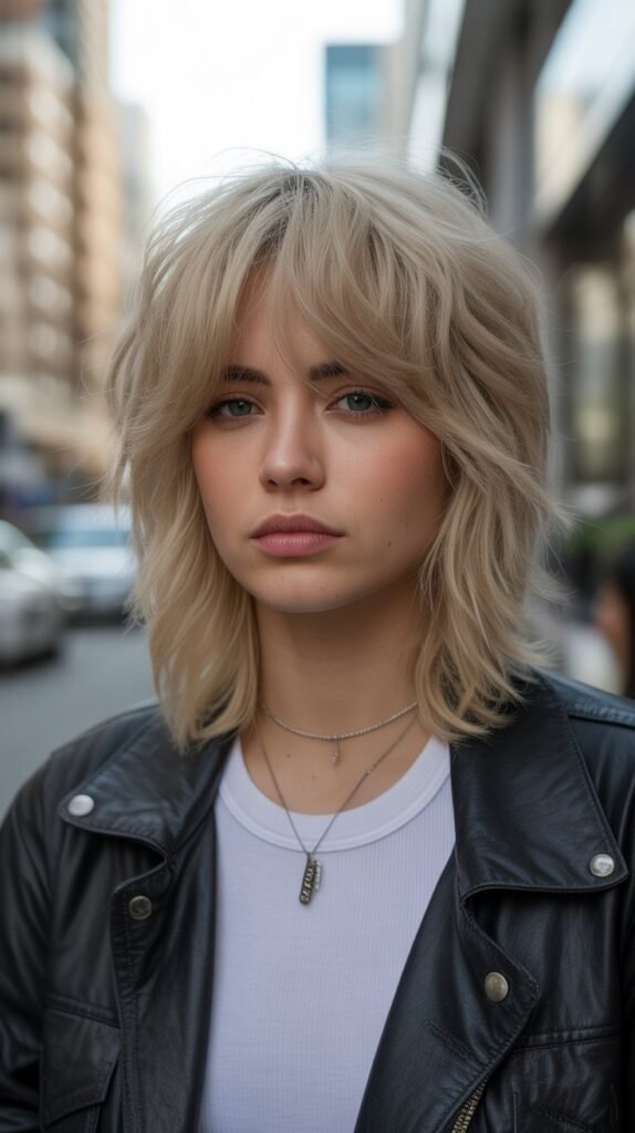 8. Shaggy Long Bob with Piecey Bangs