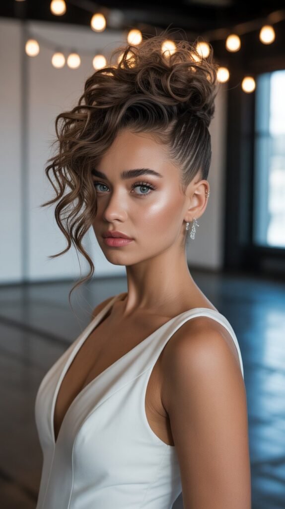 8. Curly Faux Hawk Updo