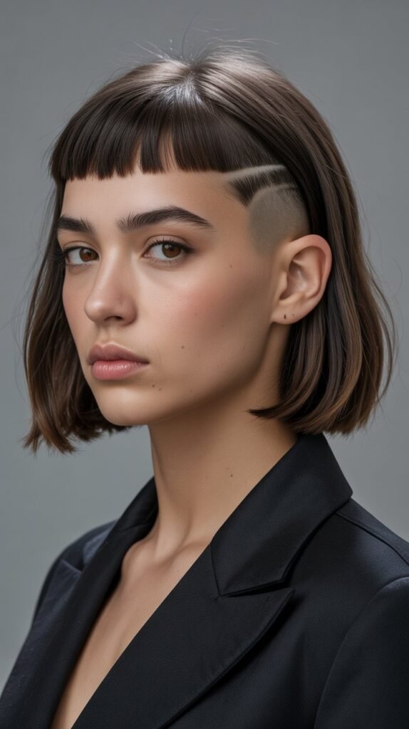 17. Sleek Long Bob with Micro Fringe and Undercut