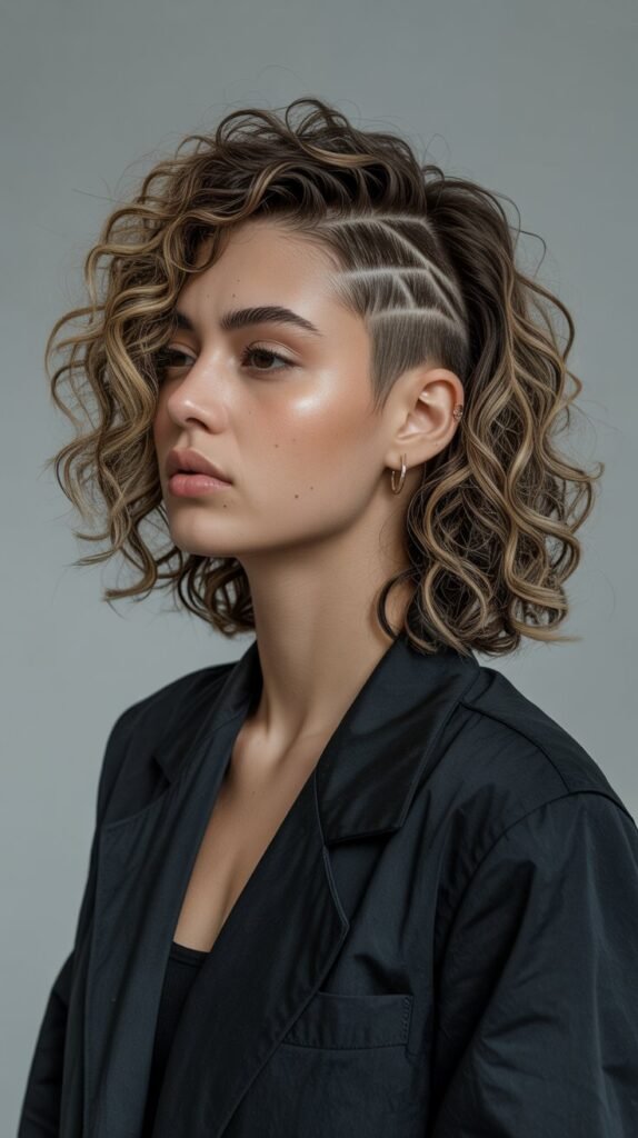 26. Curly Hair With Undercut Design