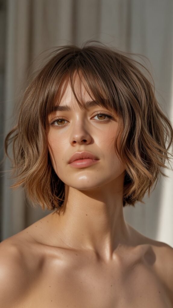 Textured Choppy Bob with Curtain Bangs