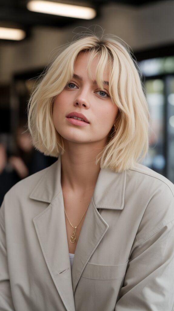27. Long Bob with Grown-Out Bangs