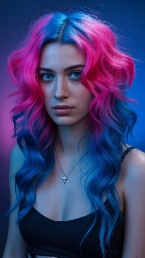 5. Electric Blue and Hot Pink Neon Mermaid
